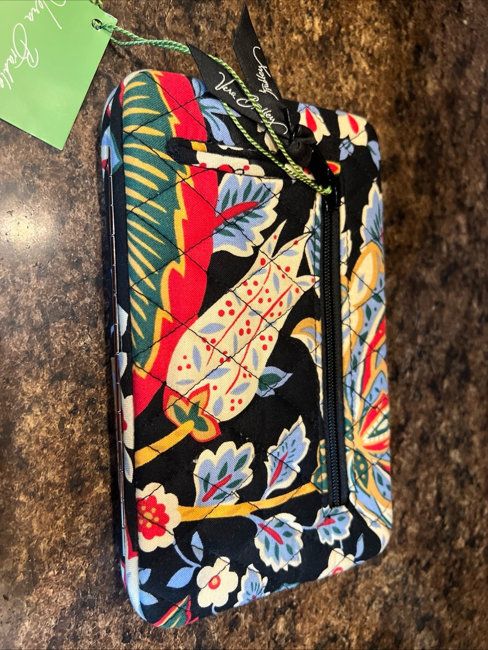 Vera Bradley Opera Versailles Wallet / Clutch Black With Red Blue Cream Floral - Picture 3 of 3